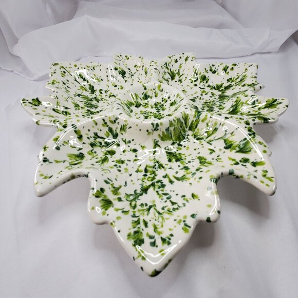 VTG Holland Mold Ceramic Serving Dish Tray 1972 Green & White Poinsettia Shape - Picture 12 of 14